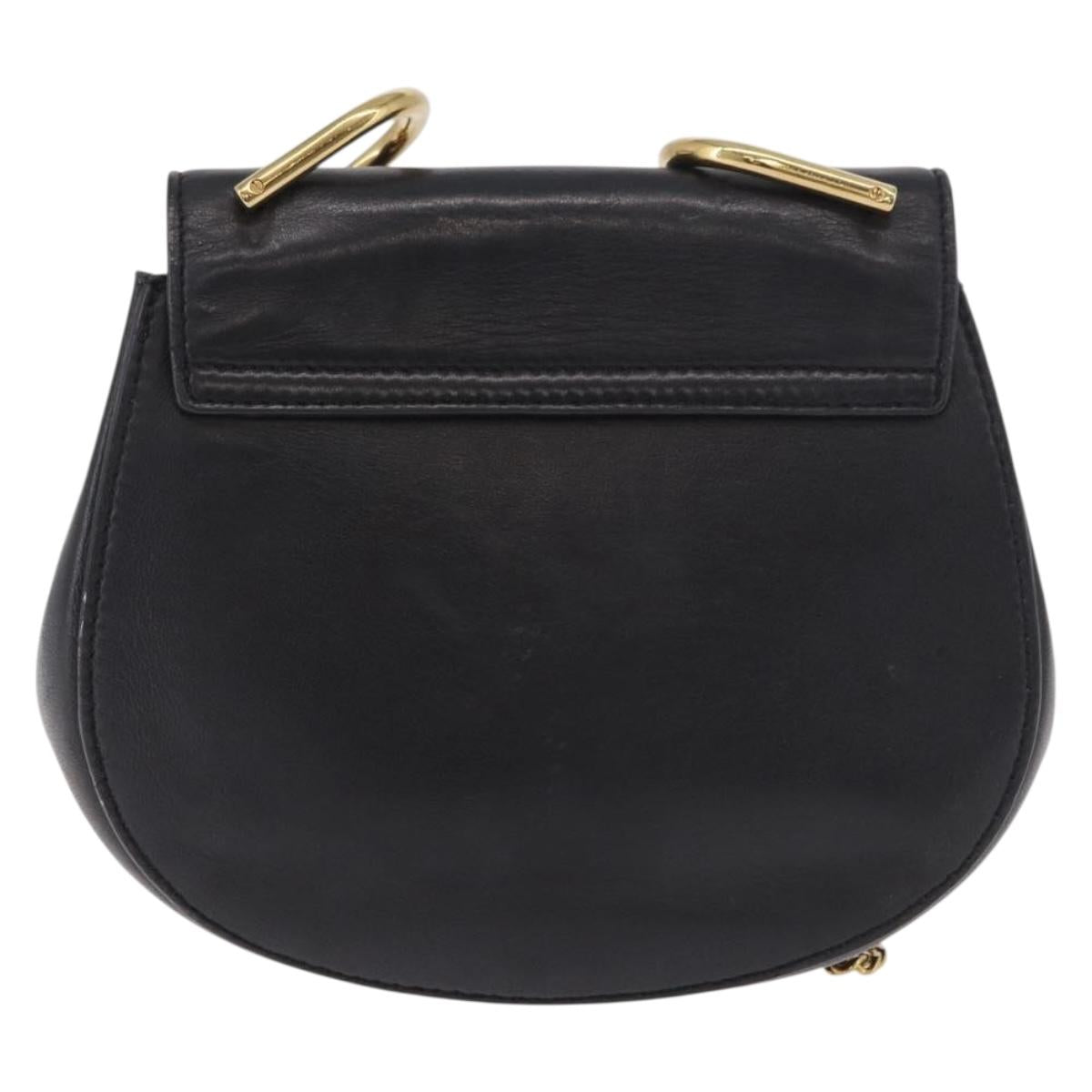 Chloe Drew Chain Shoulder Bag Leather Black Gold Auth 189046A