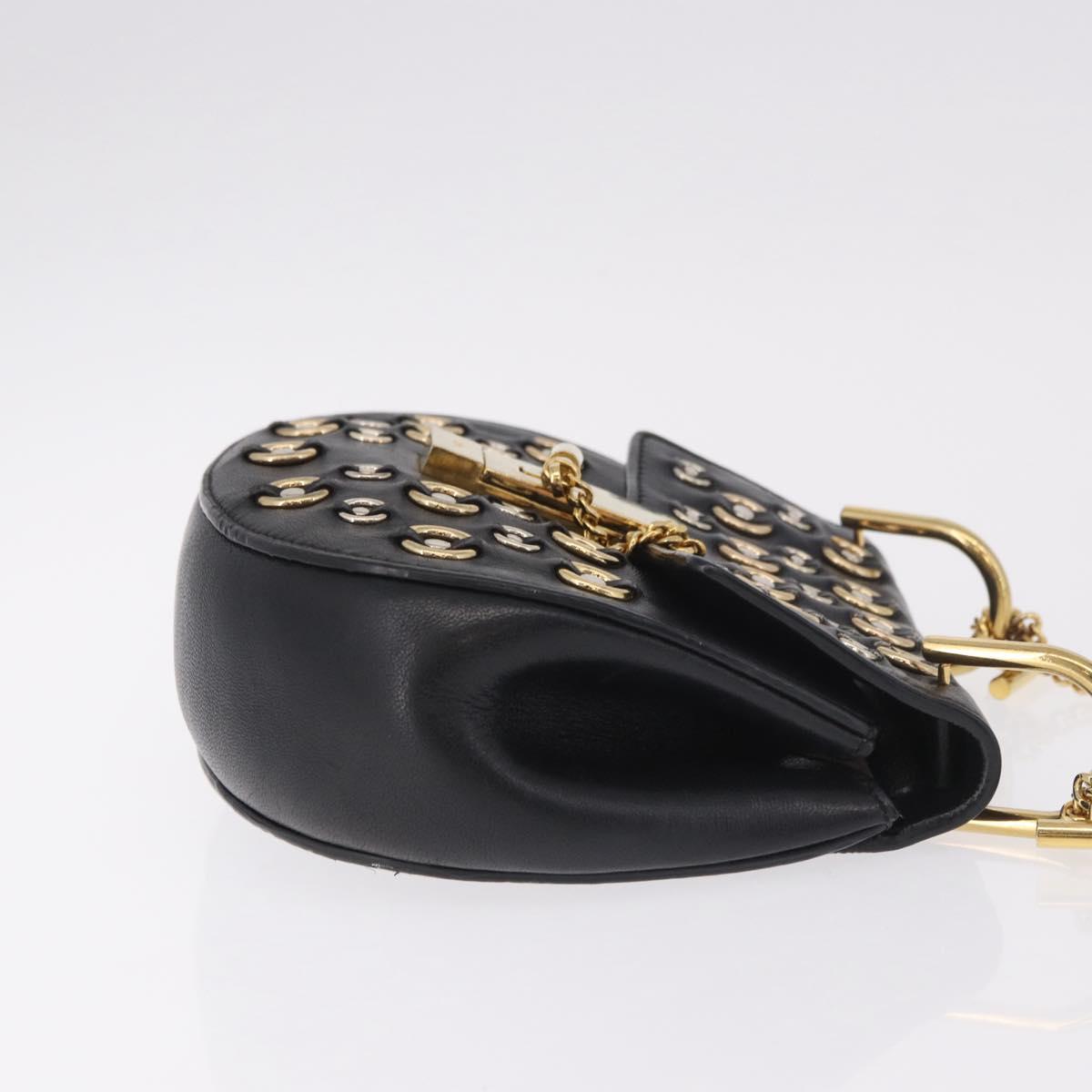 Chloe Drew Chain Shoulder Bag Leather Black Gold Auth 189046A