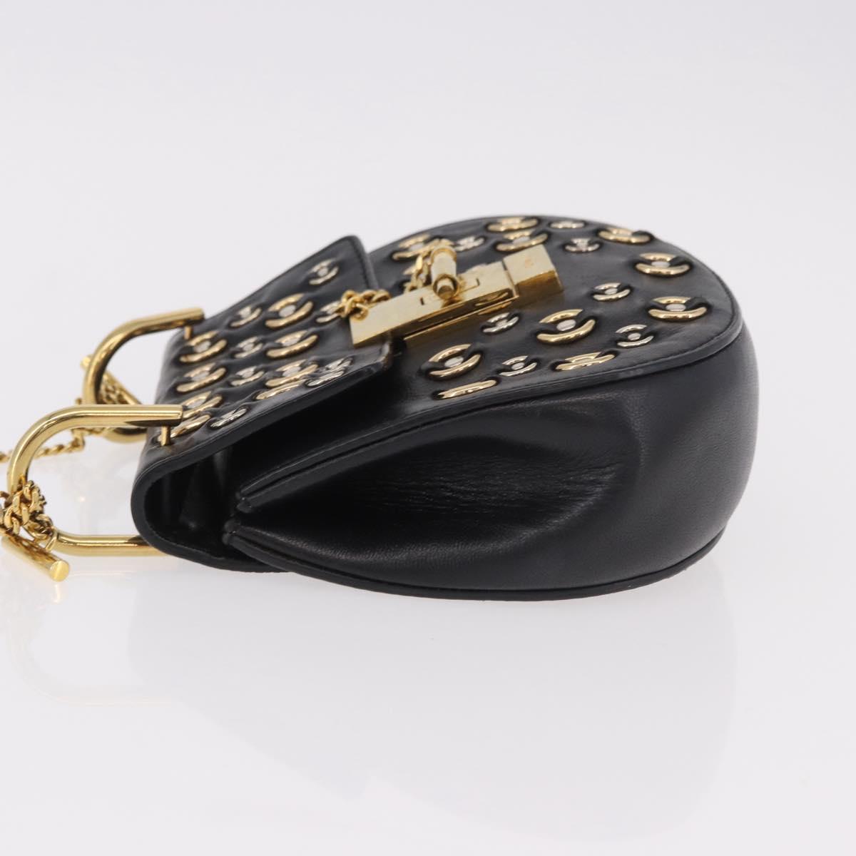 Chloe Drew Chain Shoulder Bag Leather Black Gold Auth 189046A
