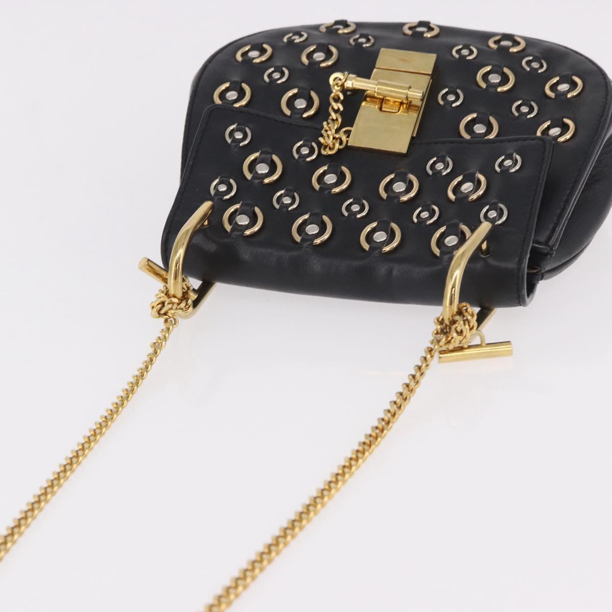 Chloe Drew Chain Shoulder Bag Leather Black Gold Auth 189046A