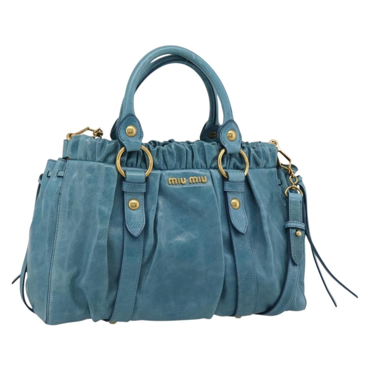 Miu Miu Hand Bag Leather 2way Blue Gold Auth 189047M
