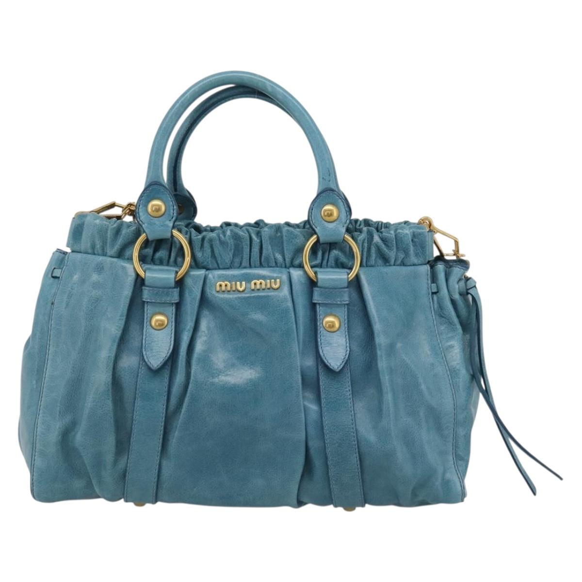 Miu Miu Hand Bag Leather 2way Blue Gold Auth 189047M