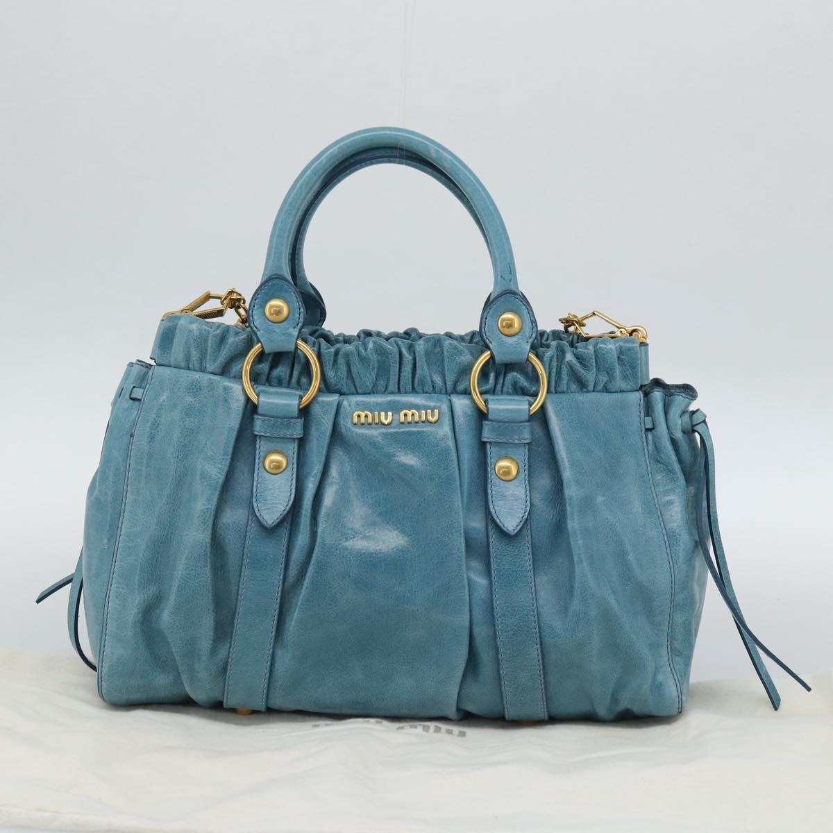 Miu Miu Hand Bag Leather 2way Blue Gold Auth 189047M