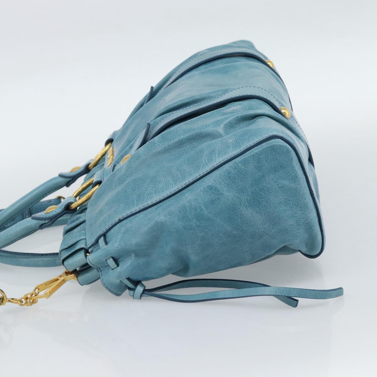Miu Miu Hand Bag Leather 2way Blue Gold Auth 189047M