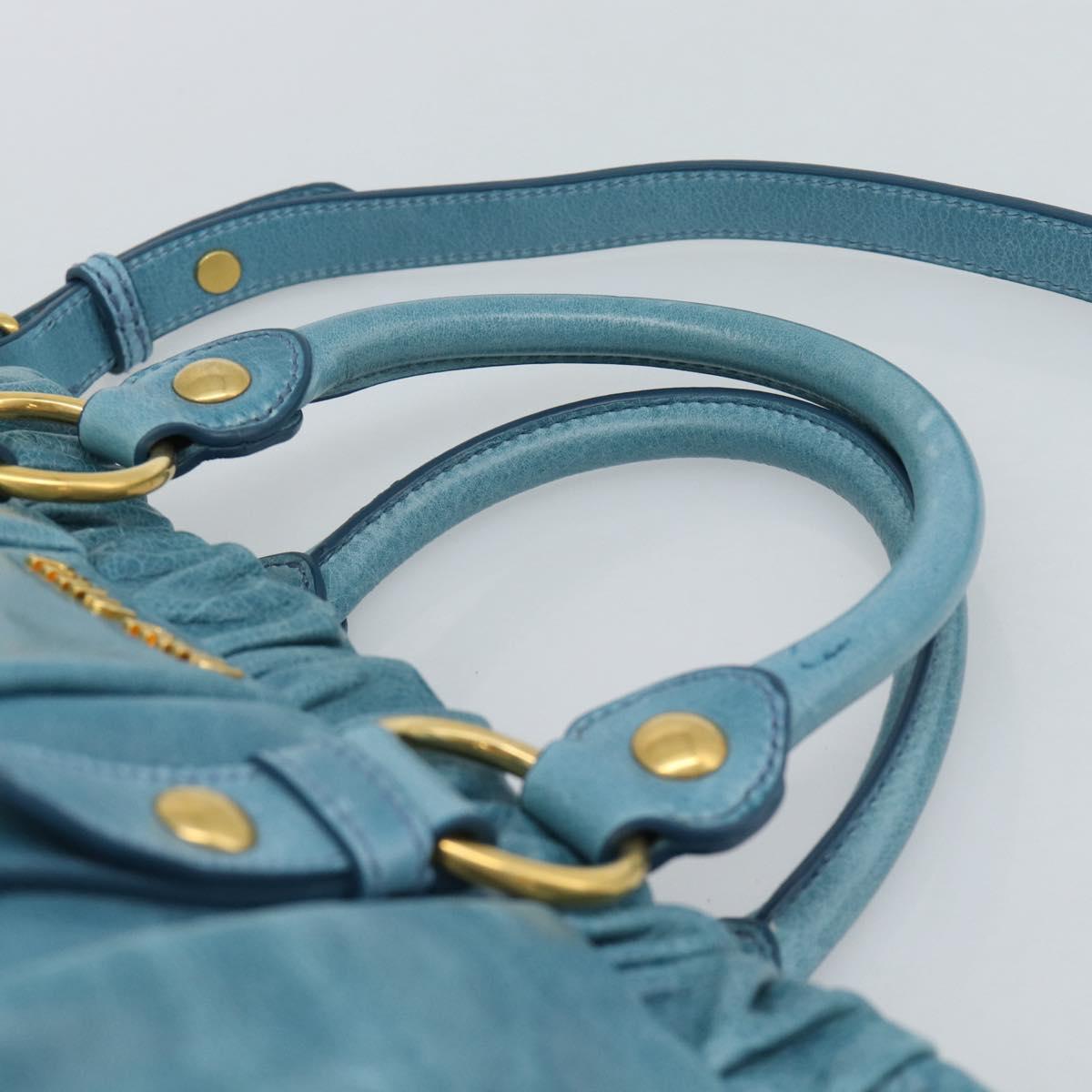 Miu Miu Hand Bag Leather 2way Blue Gold Auth 189047M