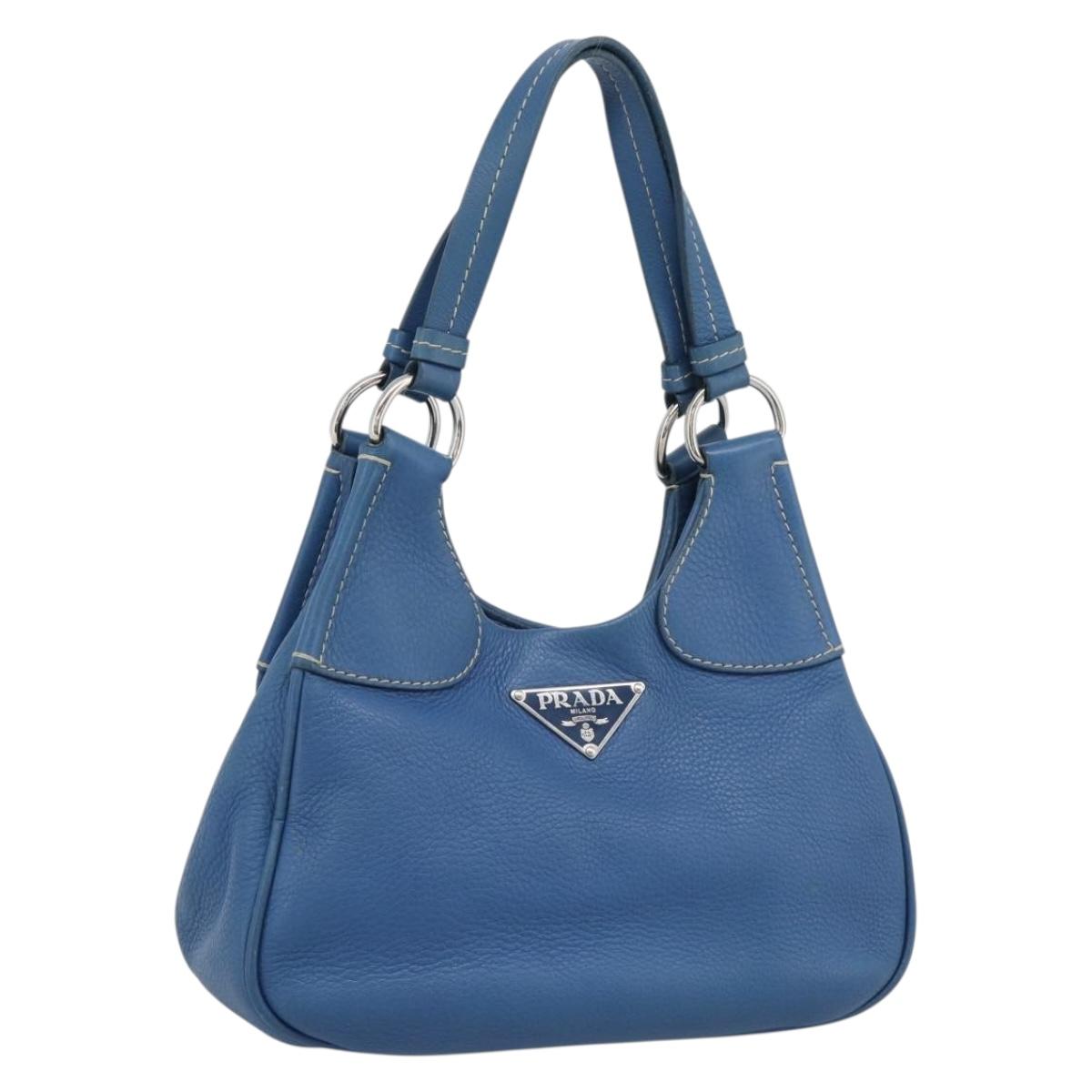 PRADA Hand Bag Vittero Dino Leather Blue Gold Auth 189048A