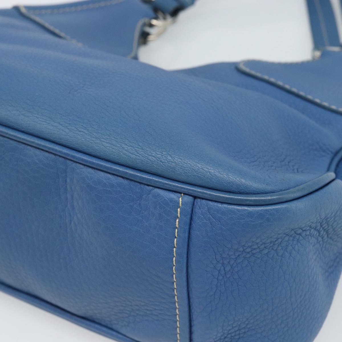 PRADA Hand Bag Vittero Dino Leather Blue Gold Auth 189048A