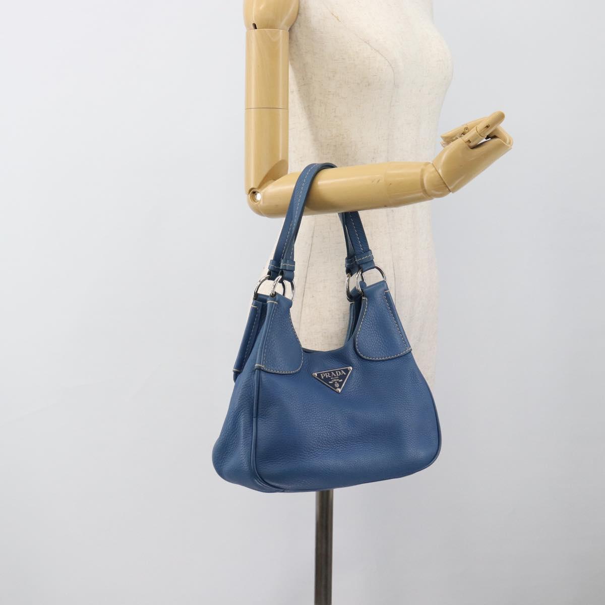 PRADA Hand Bag Vittero Dino Leather Blue Gold Auth 189048A