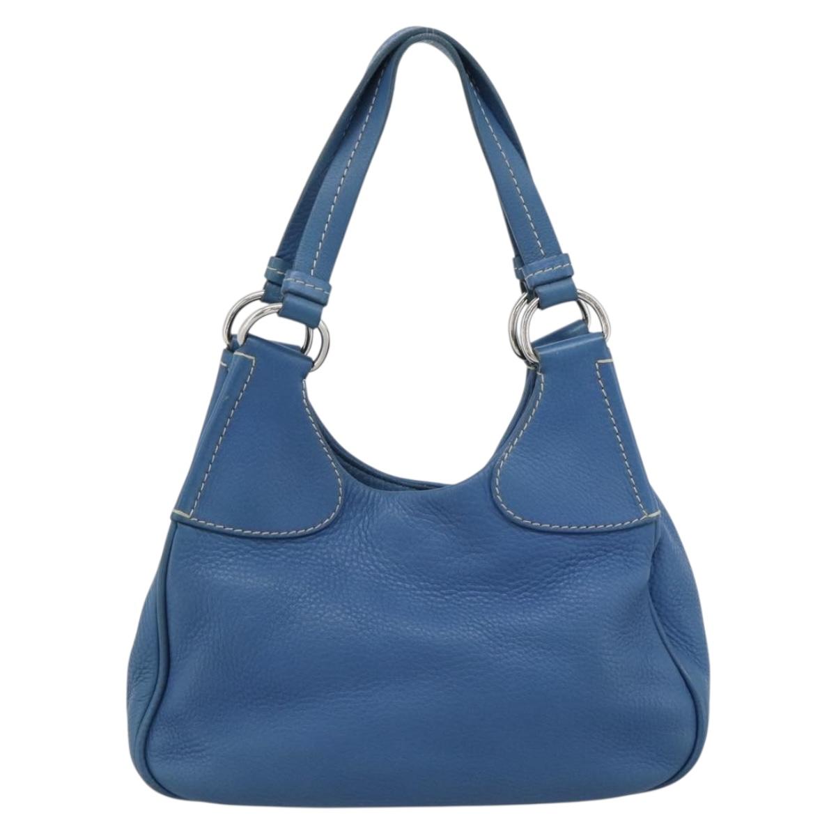 PRADA Hand Bag Vittero Dino Leather Blue Gold Auth 189048A