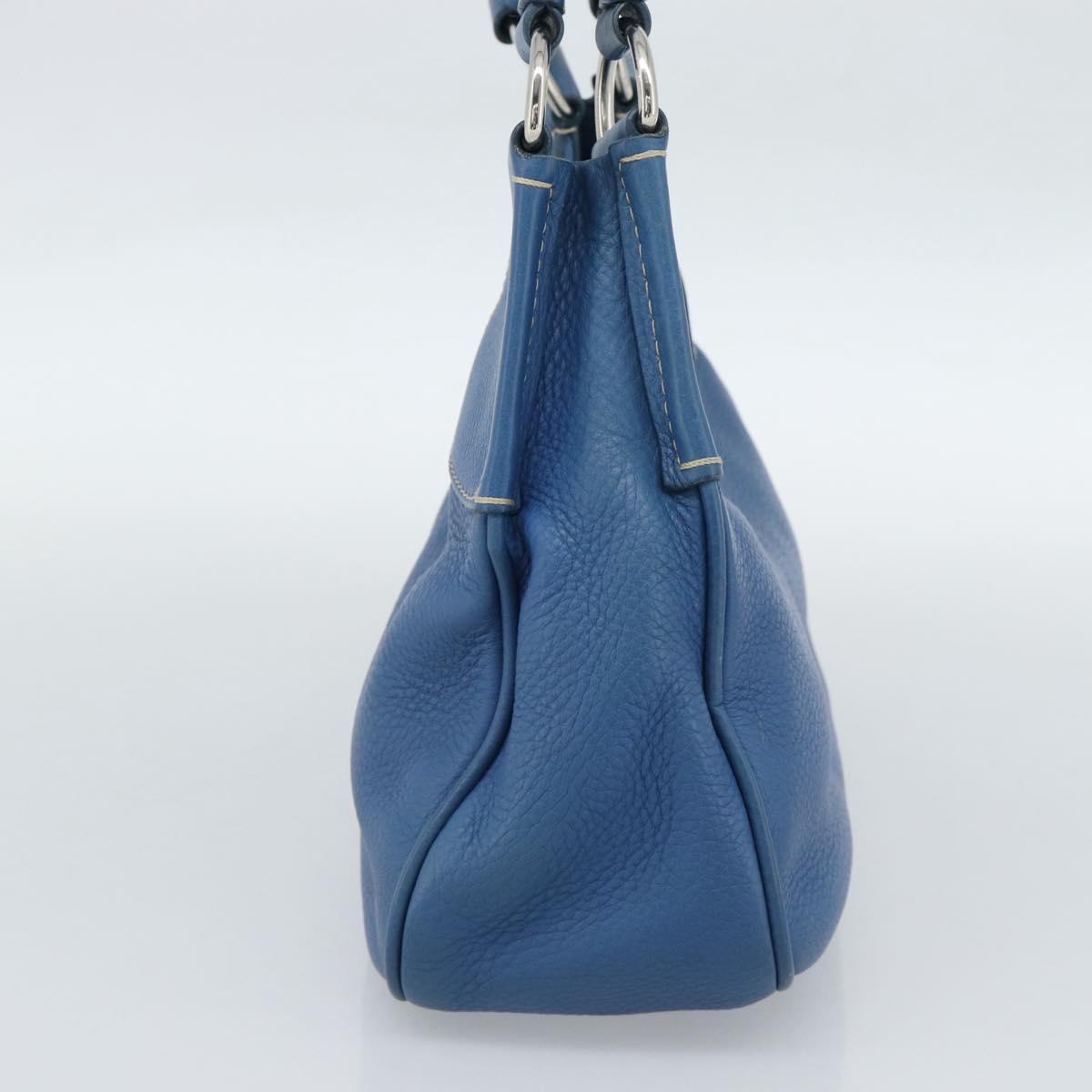 PRADA Hand Bag Vittero Dino Leather Blue Gold Auth 189048A