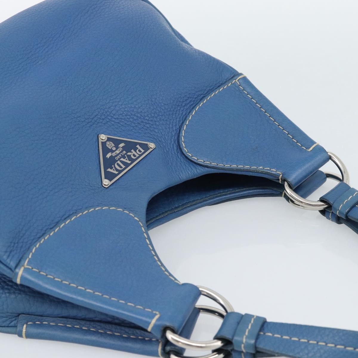 PRADA Hand Bag Vittero Dino Leather Blue Gold Auth 189048A
