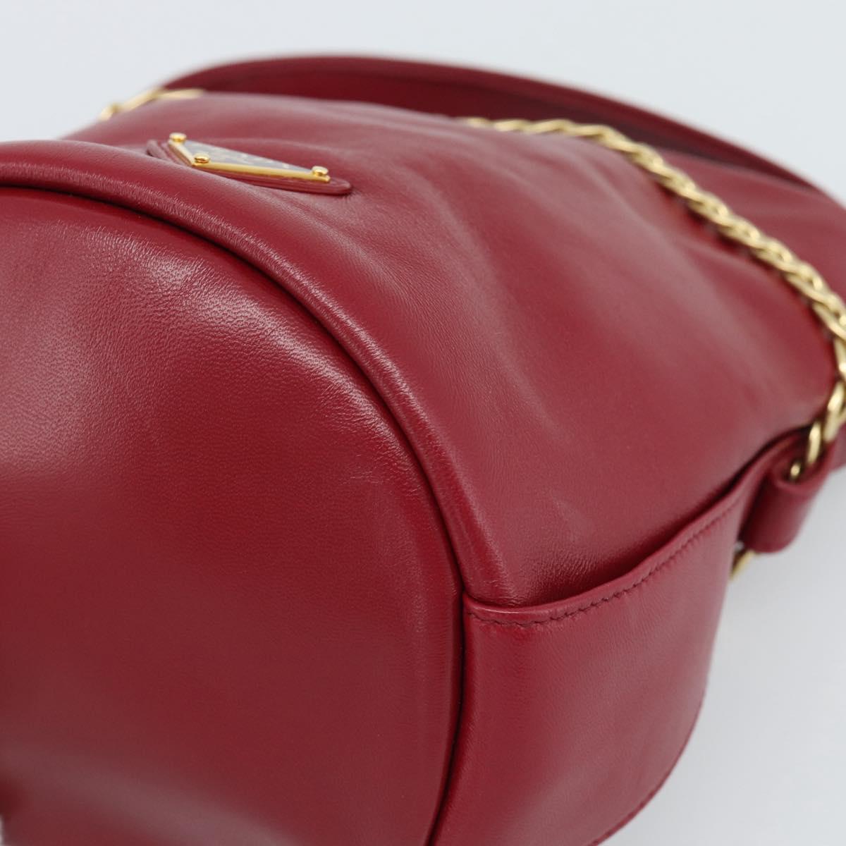 PRADA Petit Sack Hand Bag Leather Red Gold Auth 189049SM