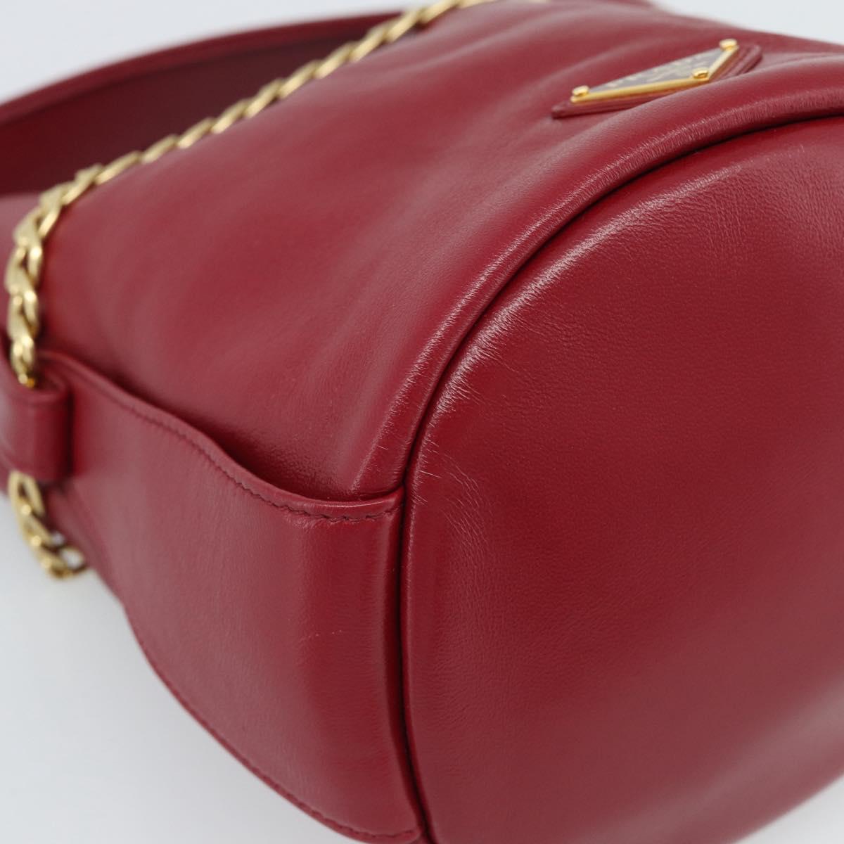 PRADA Petit Sack Hand Bag Leather Red Gold Auth 189049SM