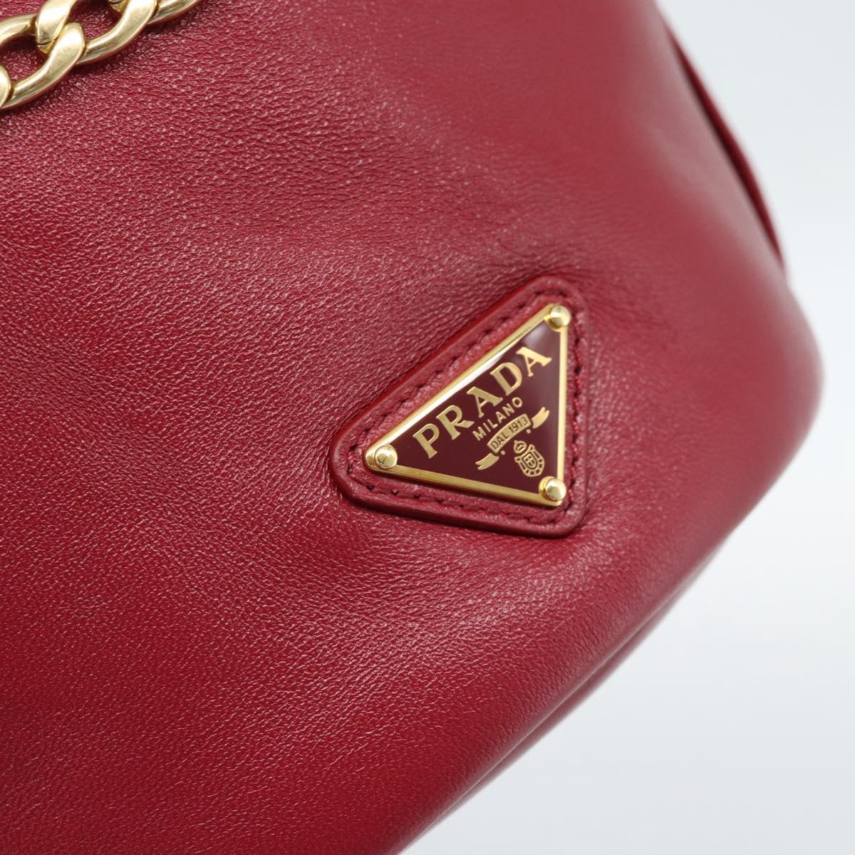 PRADA Petit Sack Hand Bag Leather Red Gold Auth 189049SM