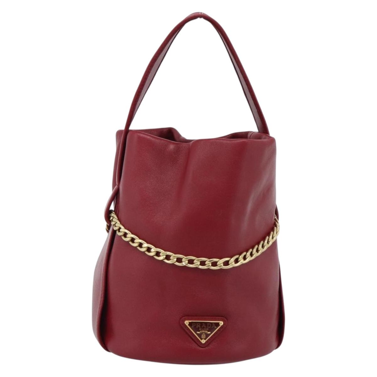 PRADA Petit Sack Hand Bag Leather Red Gold Auth 189049SM