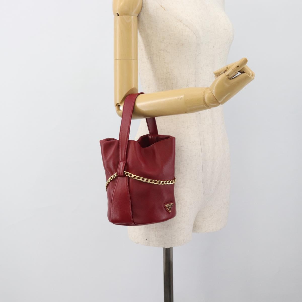 PRADA Petit Sack Hand Bag Leather Red Gold Auth 189049SM