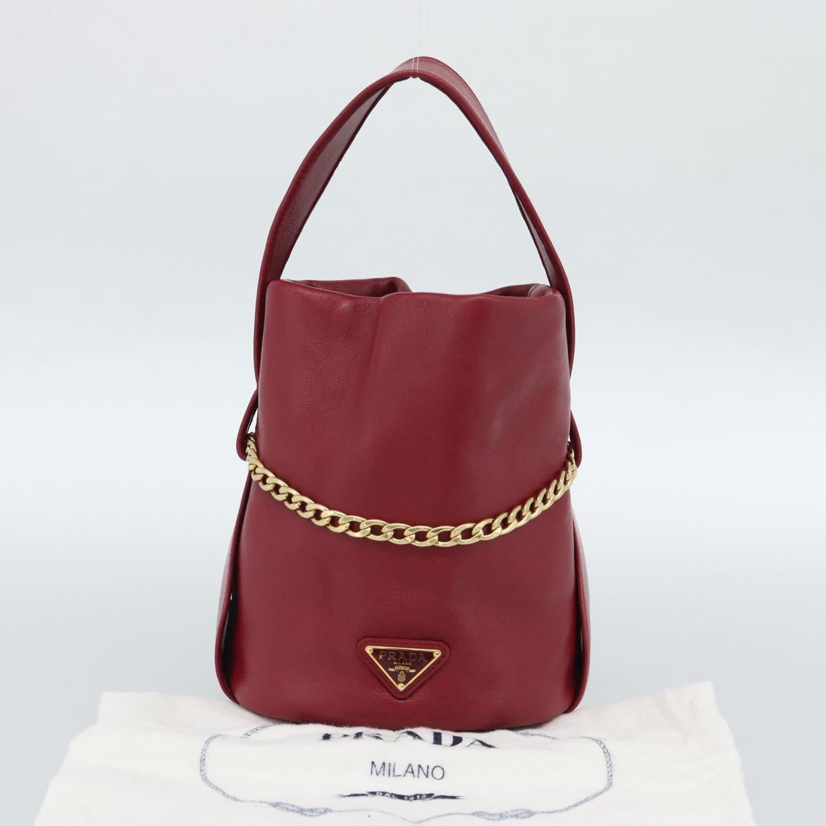 PRADA Petit Sack Hand Bag Leather Red Gold Auth 189049SM
