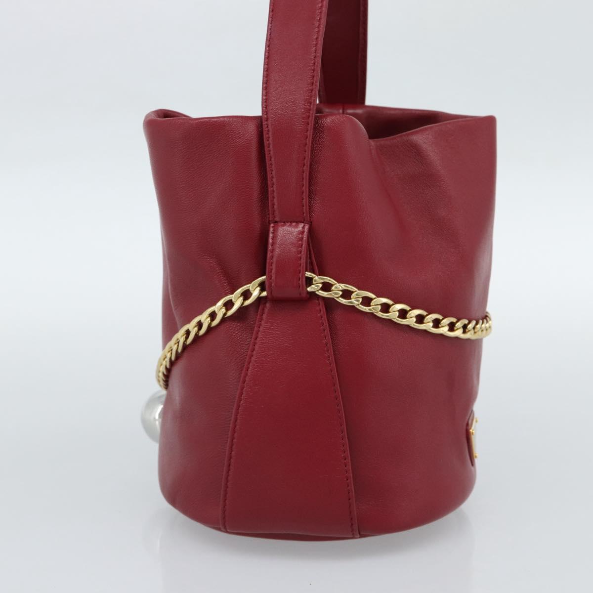 PRADA Petit Sack Hand Bag Leather Red Gold Auth 189049SM