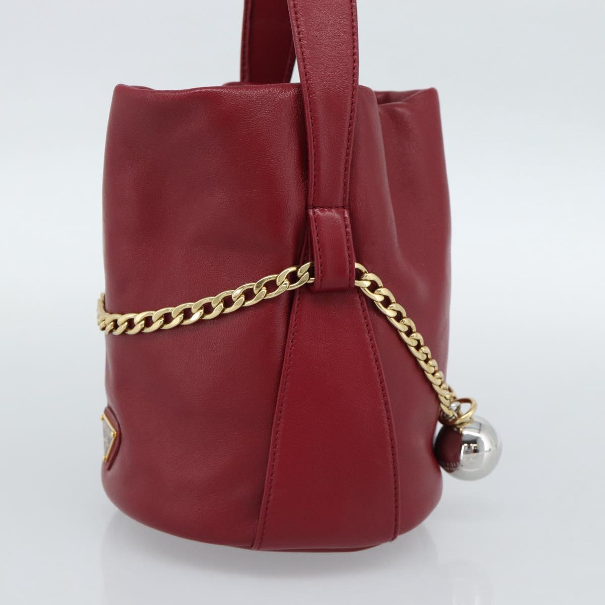 PRADA Petit Sack Hand Bag Leather Red Gold Auth 189049SM