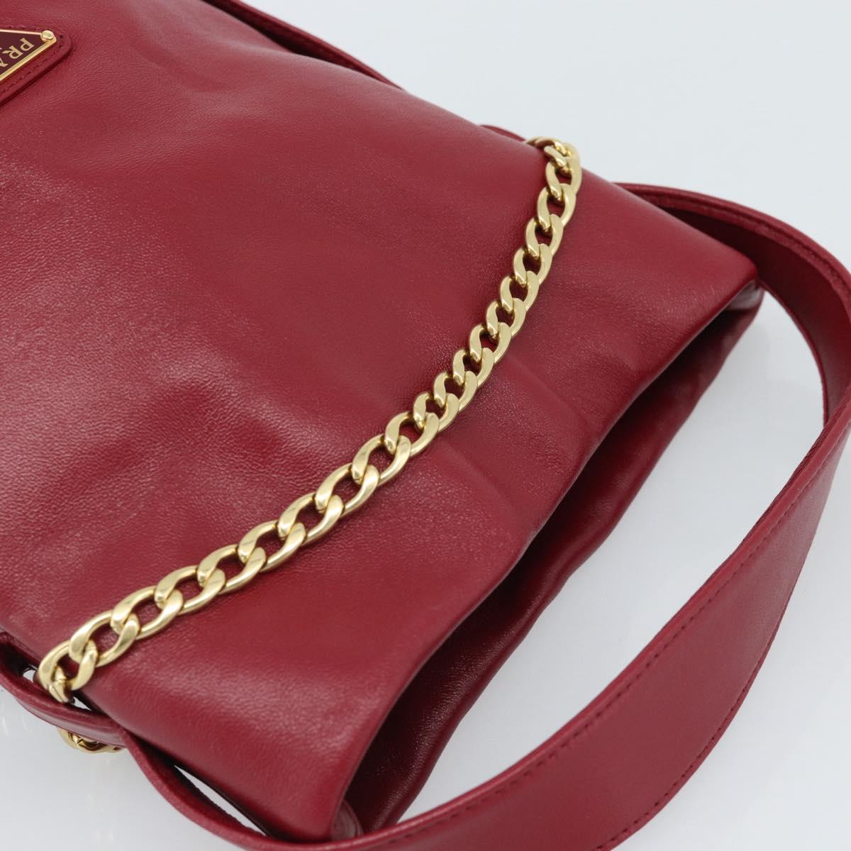 PRADA Petit Sack Hand Bag Leather Red Gold Auth 189049SM