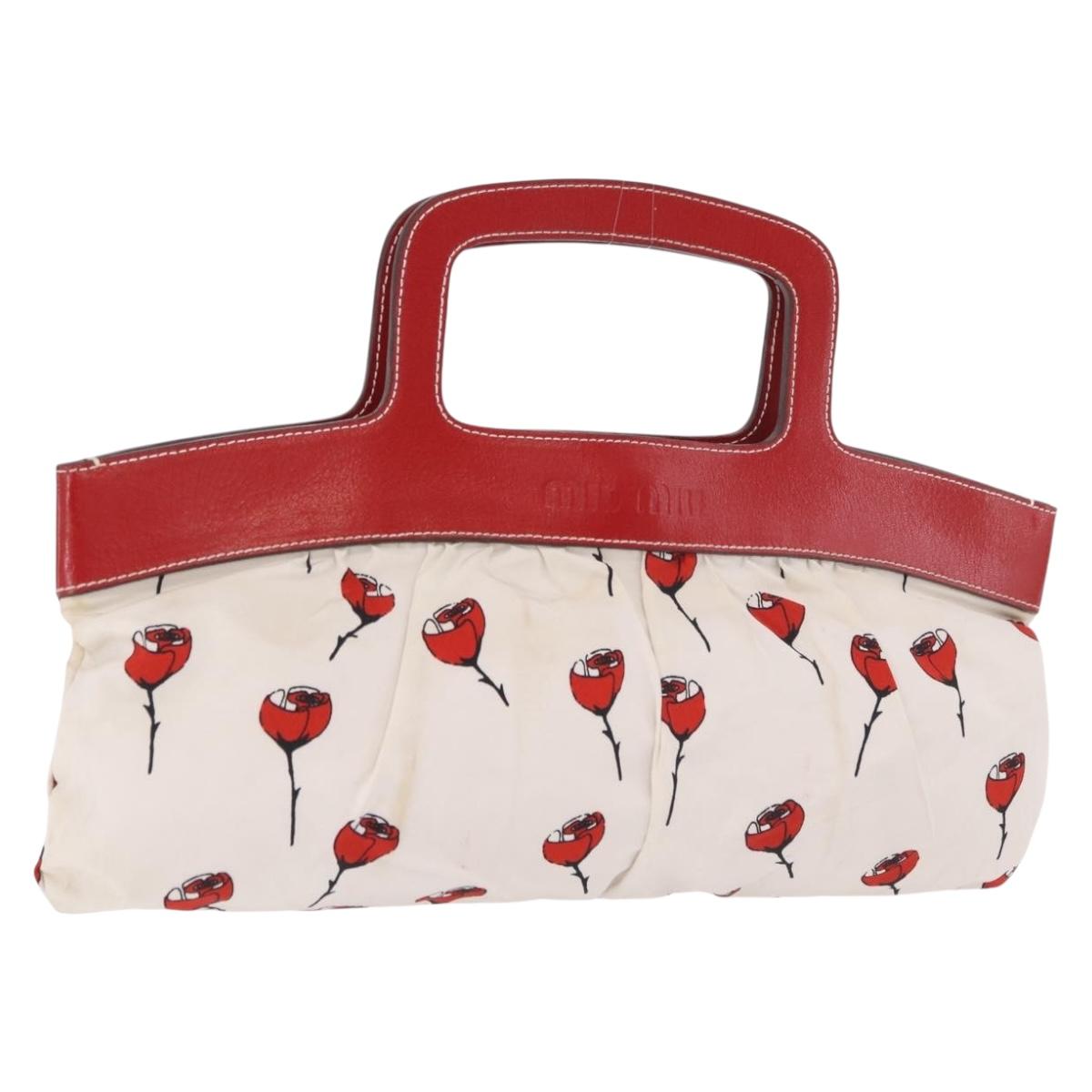 Miu Miu Hand Bag Canvas White Gold Auth 189051A
