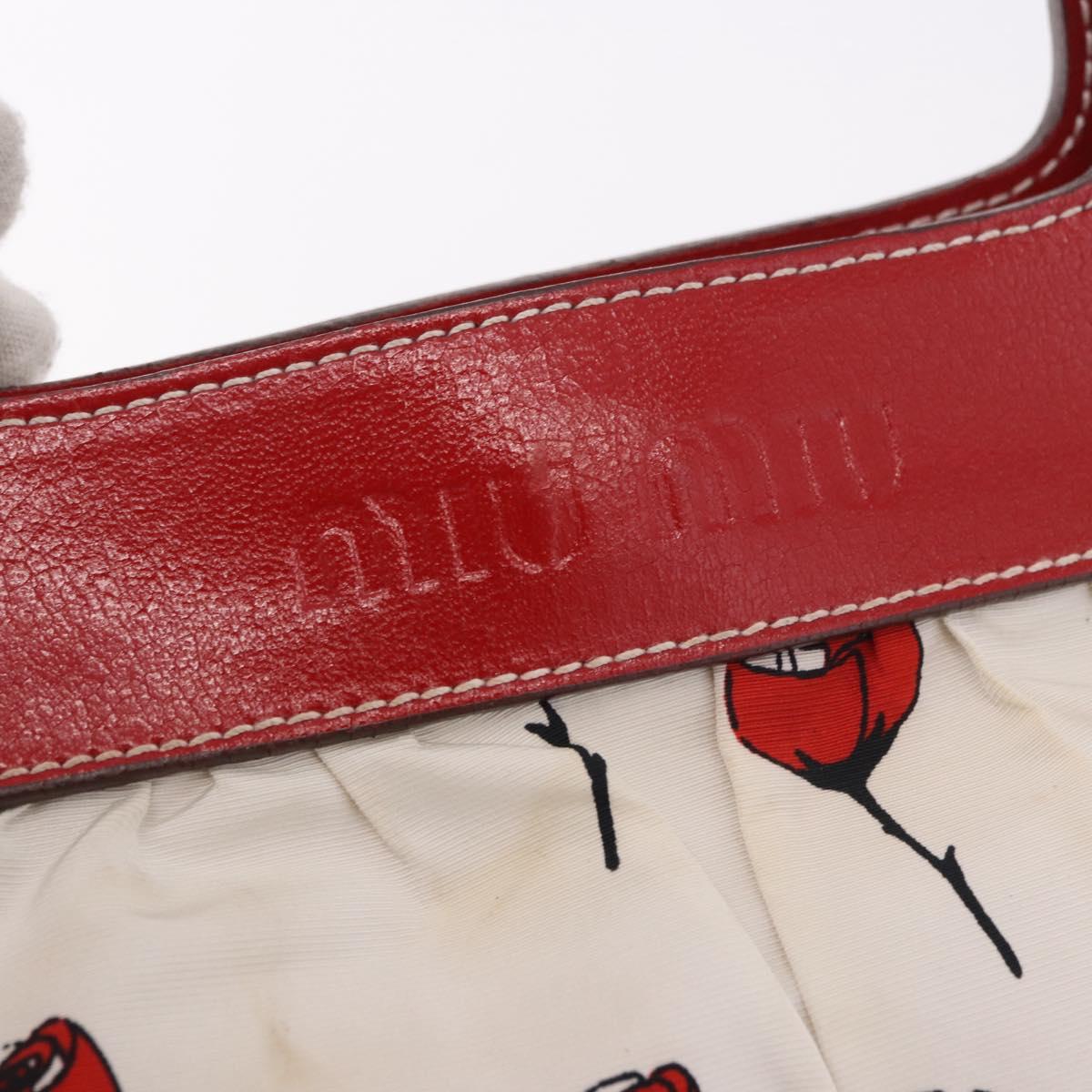 Miu Miu Hand Bag Canvas White Gold Auth 189051A