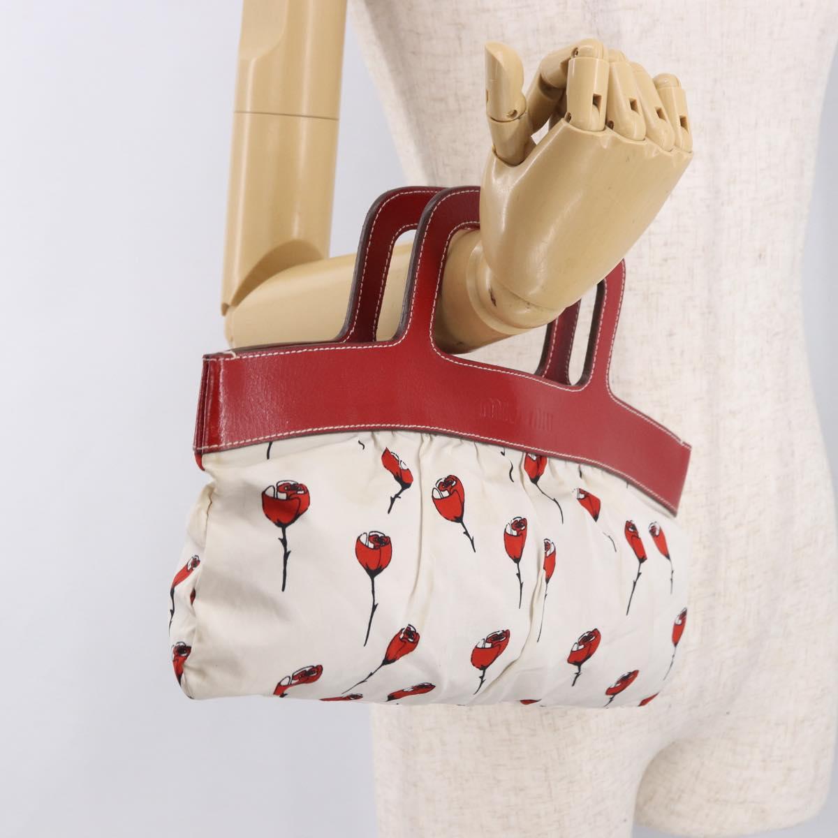 Miu Miu Hand Bag Canvas White Gold Auth 189051A