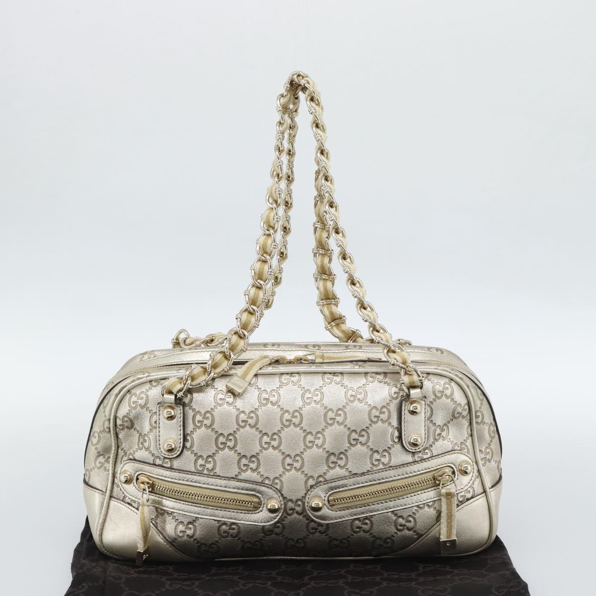 GUCCI GG Canvas Guccissima Shoulder Bag Leather Gold 152462 Auth 189052V