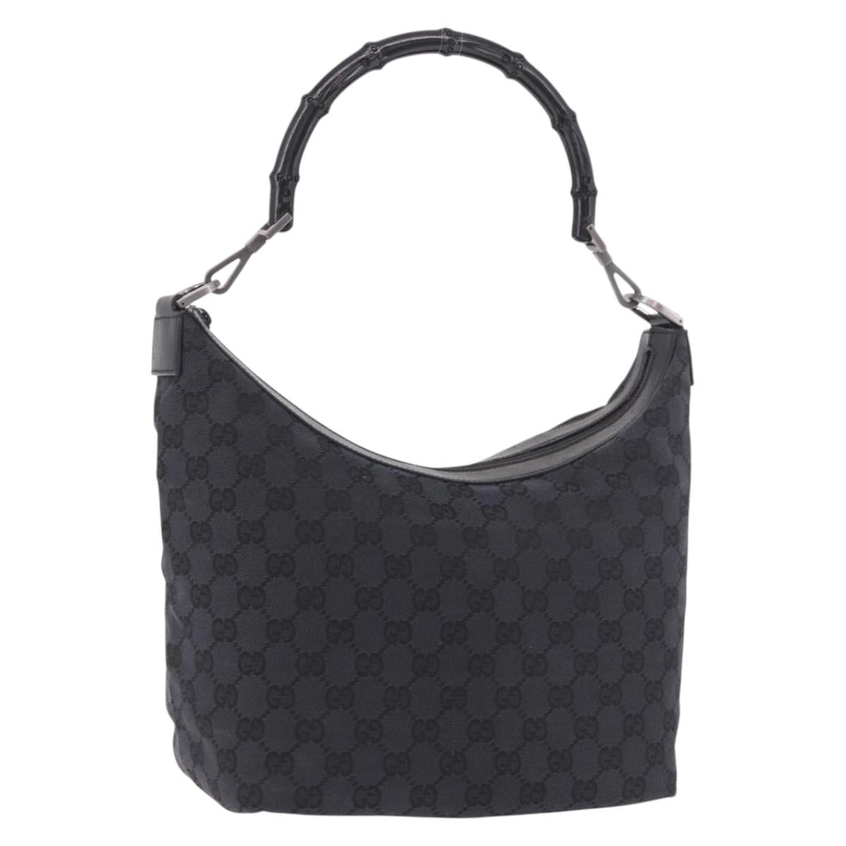 GUCCI Bamboo GG Canvas Shoulder Bag Black Silver 000 0531 Auth 189053A