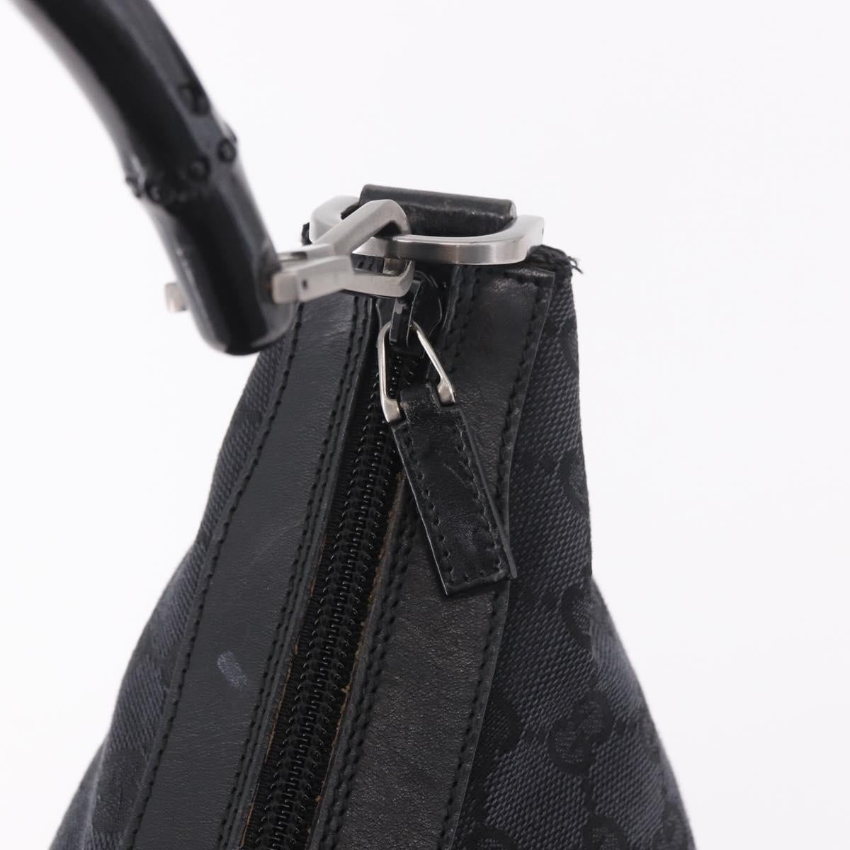 GUCCI Bamboo GG Canvas Shoulder Bag Black Silver 000 0531 Auth 189053A