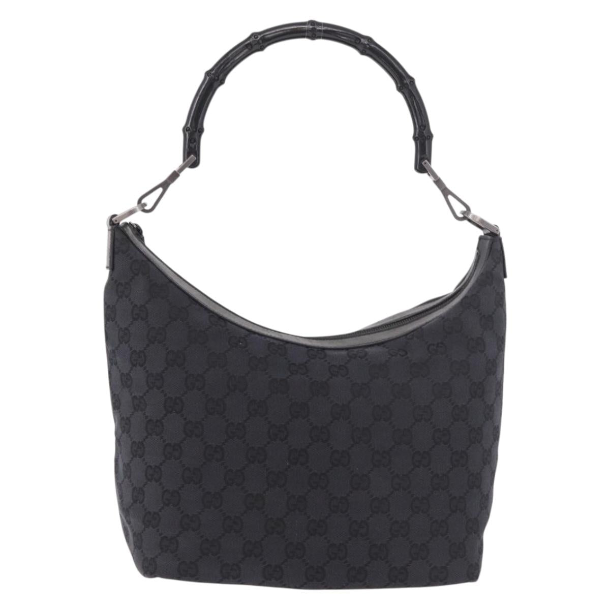 GUCCI Bamboo GG Canvas Shoulder Bag Black Silver 000 0531 Auth 189053A