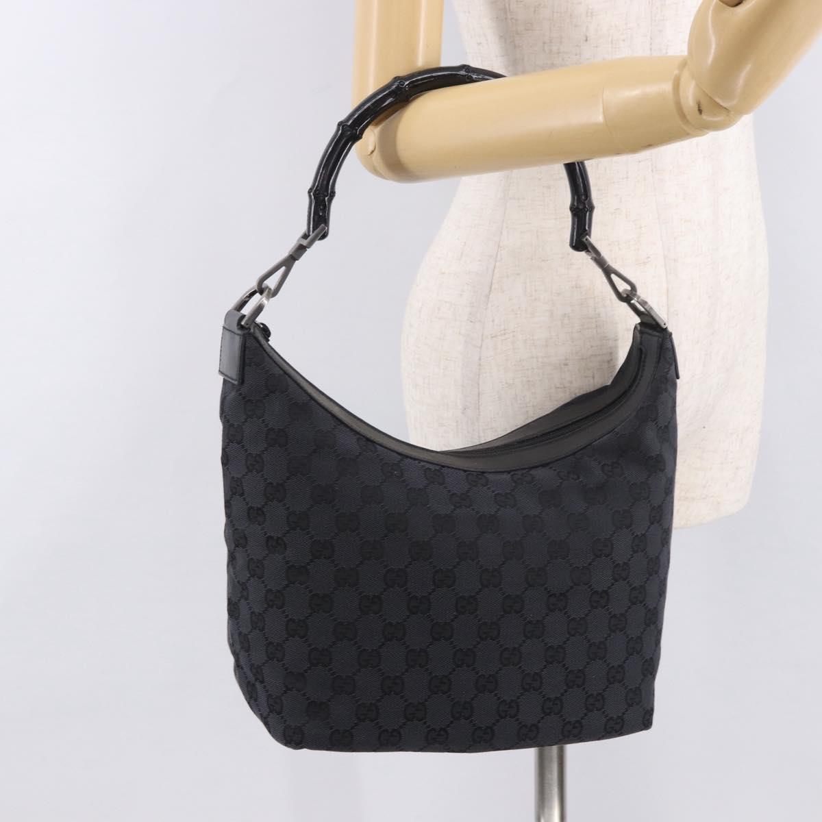 GUCCI Bamboo GG Canvas Shoulder Bag Black Silver 000 0531 Auth 189053A