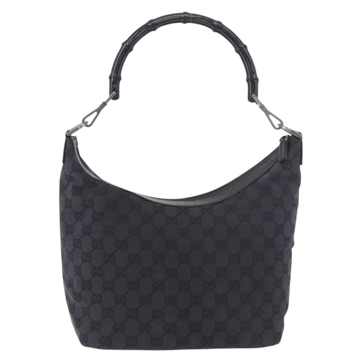 GUCCI Bamboo GG Canvas Shoulder Bag Black Silver 000 0531 Auth 189053A
