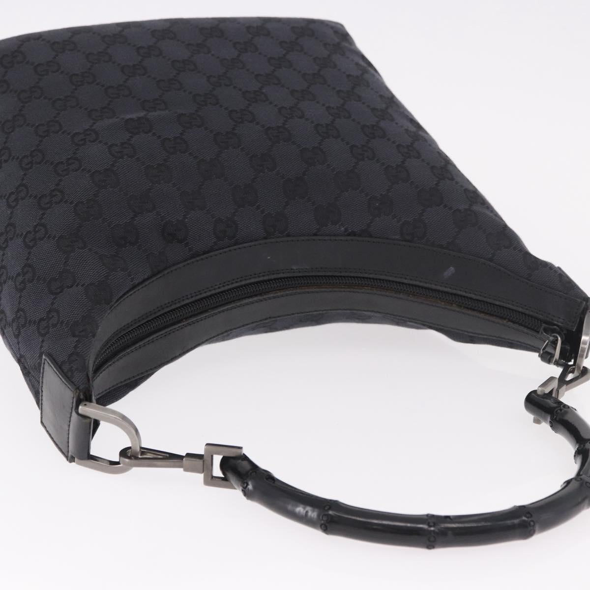 GUCCI Bamboo GG Canvas Shoulder Bag Black Silver 000 0531 Auth 189053A