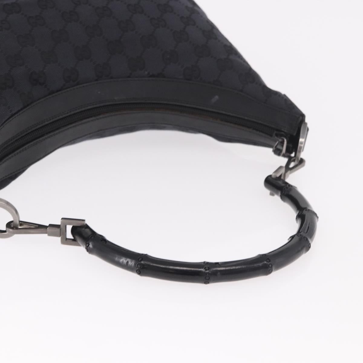 GUCCI Bamboo GG Canvas Shoulder Bag Black Silver 000 0531 Auth 189053A