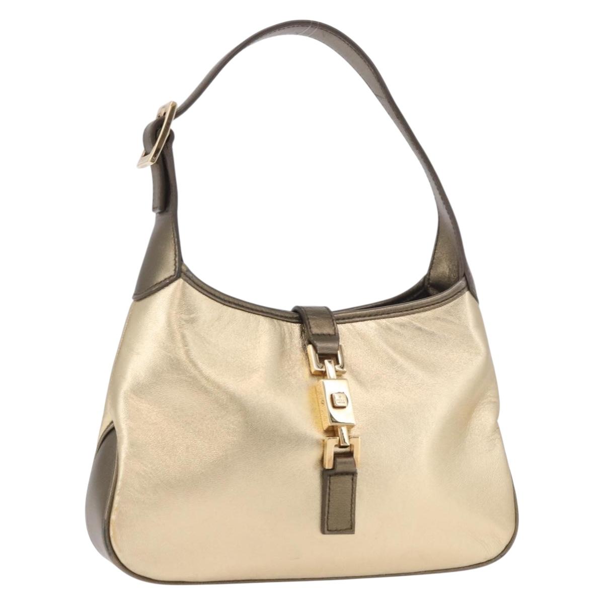 GUCCI Jackie Hand Pouch Leather Gold 005 0775 Auth 189055V