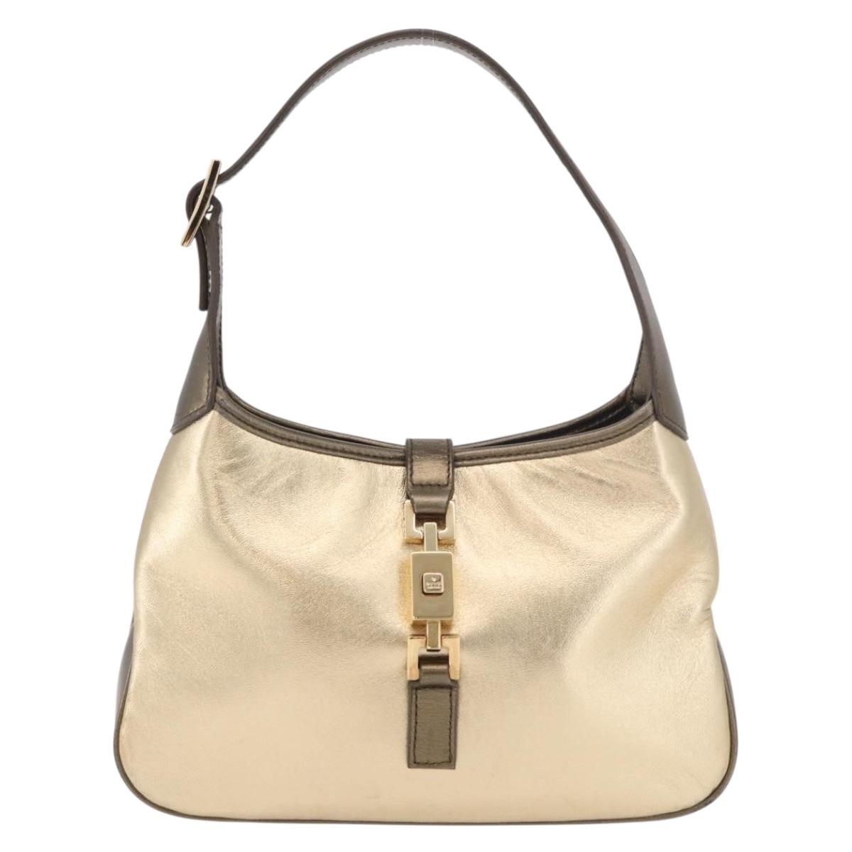 GUCCI Jackie Hand Pouch Leather Gold 005 0775 Auth 189055V