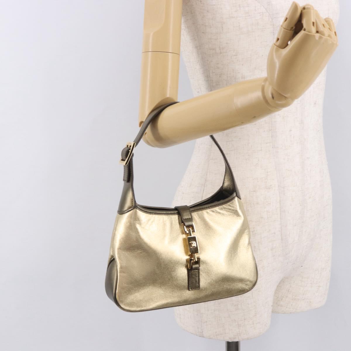 GUCCI Jackie Hand Pouch Leather Gold 005 0775 Auth 189055V