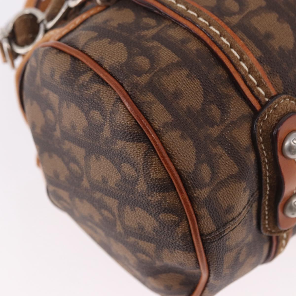 Christian Dior Trotter Canvas Romantic Chain Bag PVC Brown Silver Auth 189056