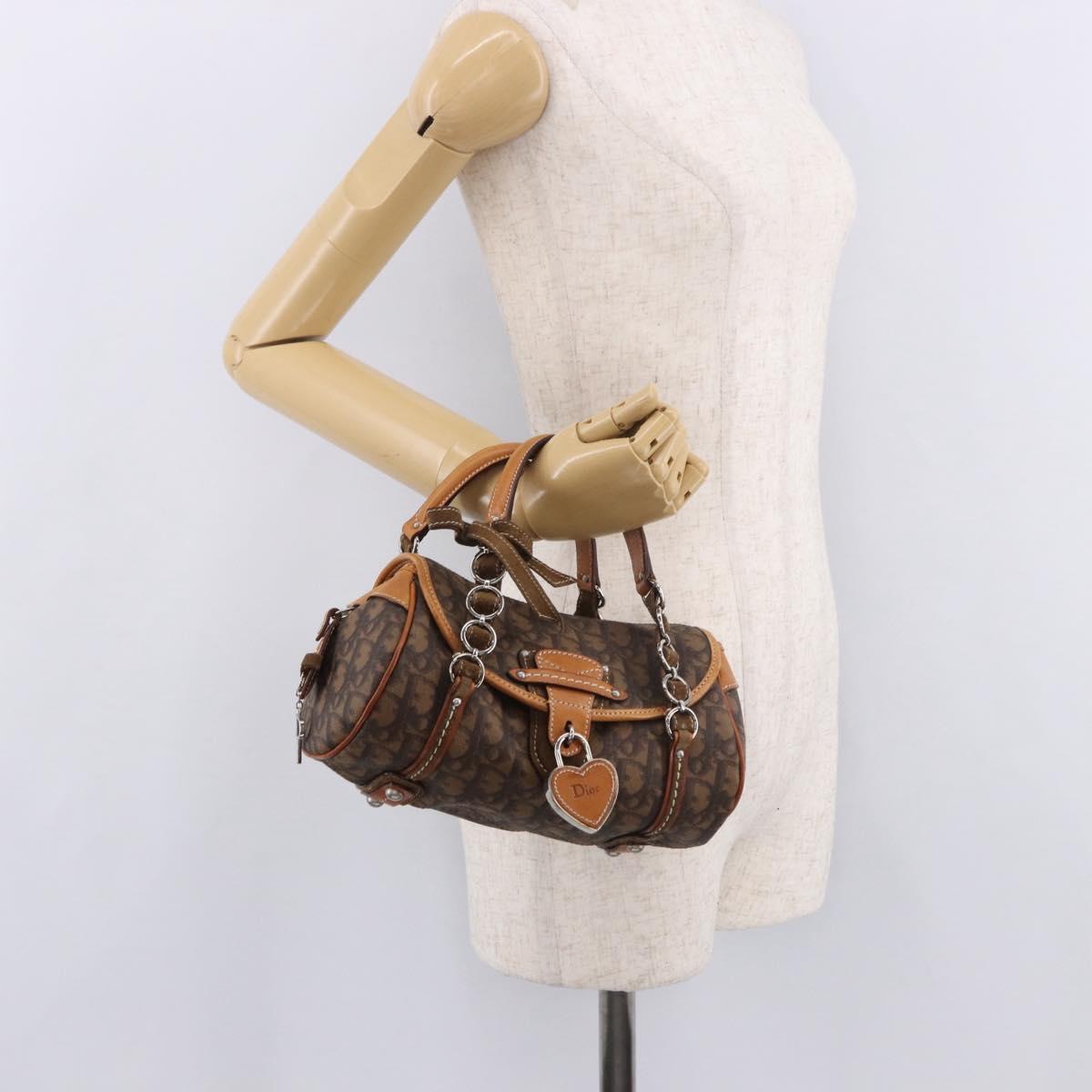 Christian Dior Trotter Canvas Romantic Chain Bag PVC Brown Silver Auth 189056