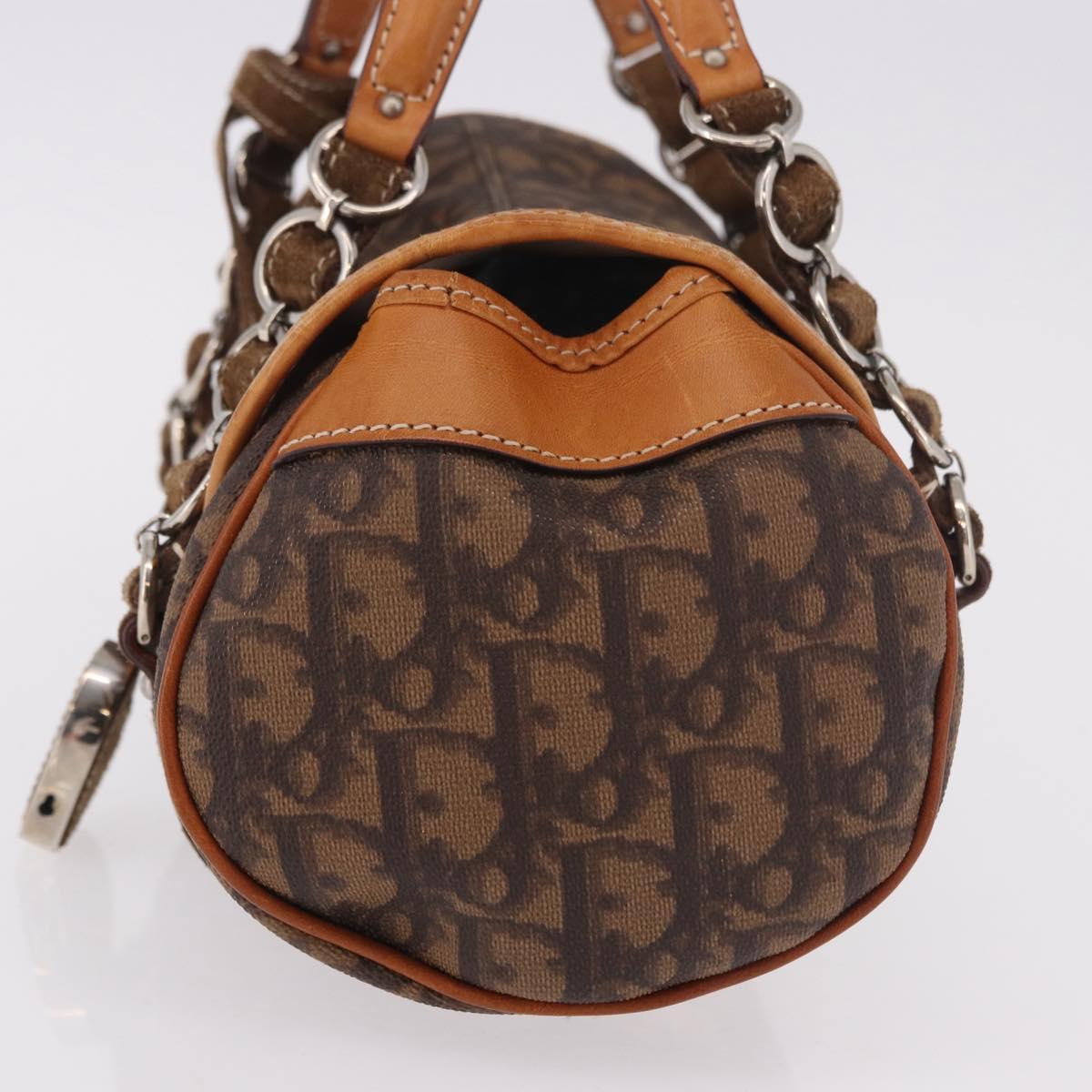 Christian Dior Trotter Canvas Romantic Chain Bag PVC Brown Silver Auth 189056