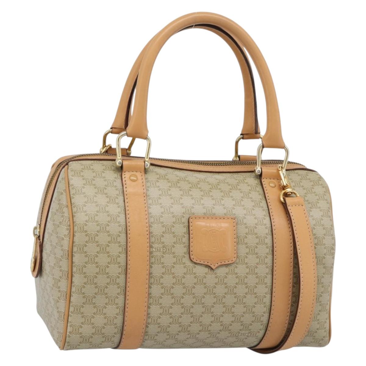 CELINE Macadam Canvas Boston Bag PVC 2way Beige Gold Auth 189057A