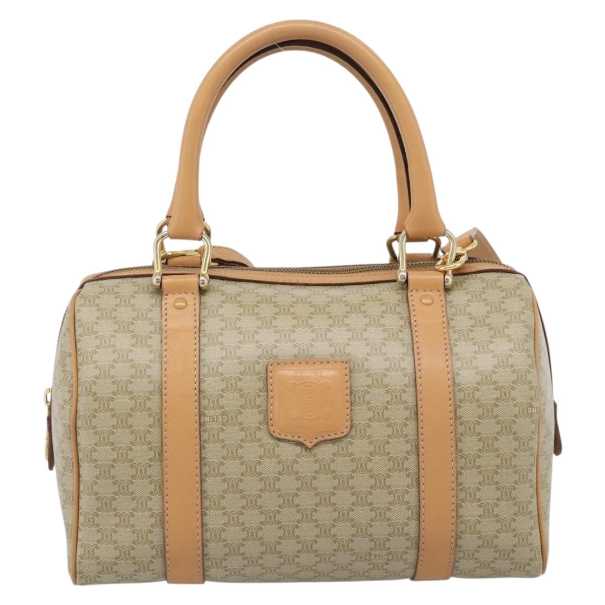 CELINE Macadam Canvas Boston Bag PVC 2way Beige Gold Auth 189057A