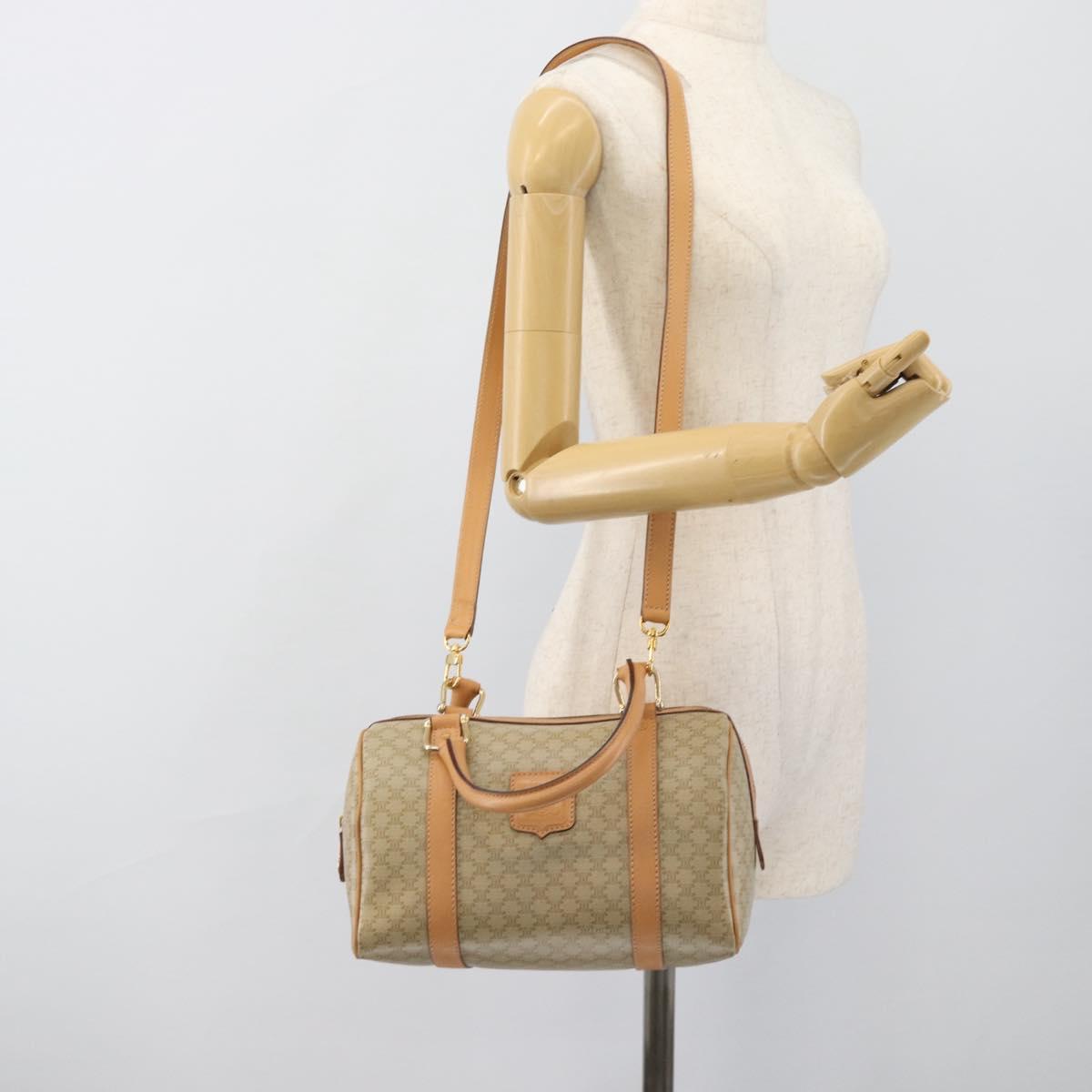 CELINE Macadam Canvas Boston Bag PVC 2way Beige Gold Auth 189057A