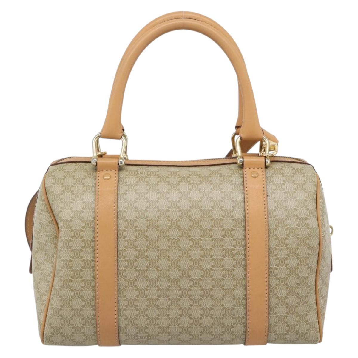CELINE Macadam Canvas Boston Bag PVC 2way Beige Gold Auth 189057A