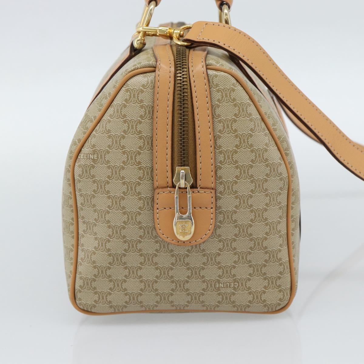 CELINE Macadam Canvas Boston Bag PVC 2way Beige Gold Auth 189057A