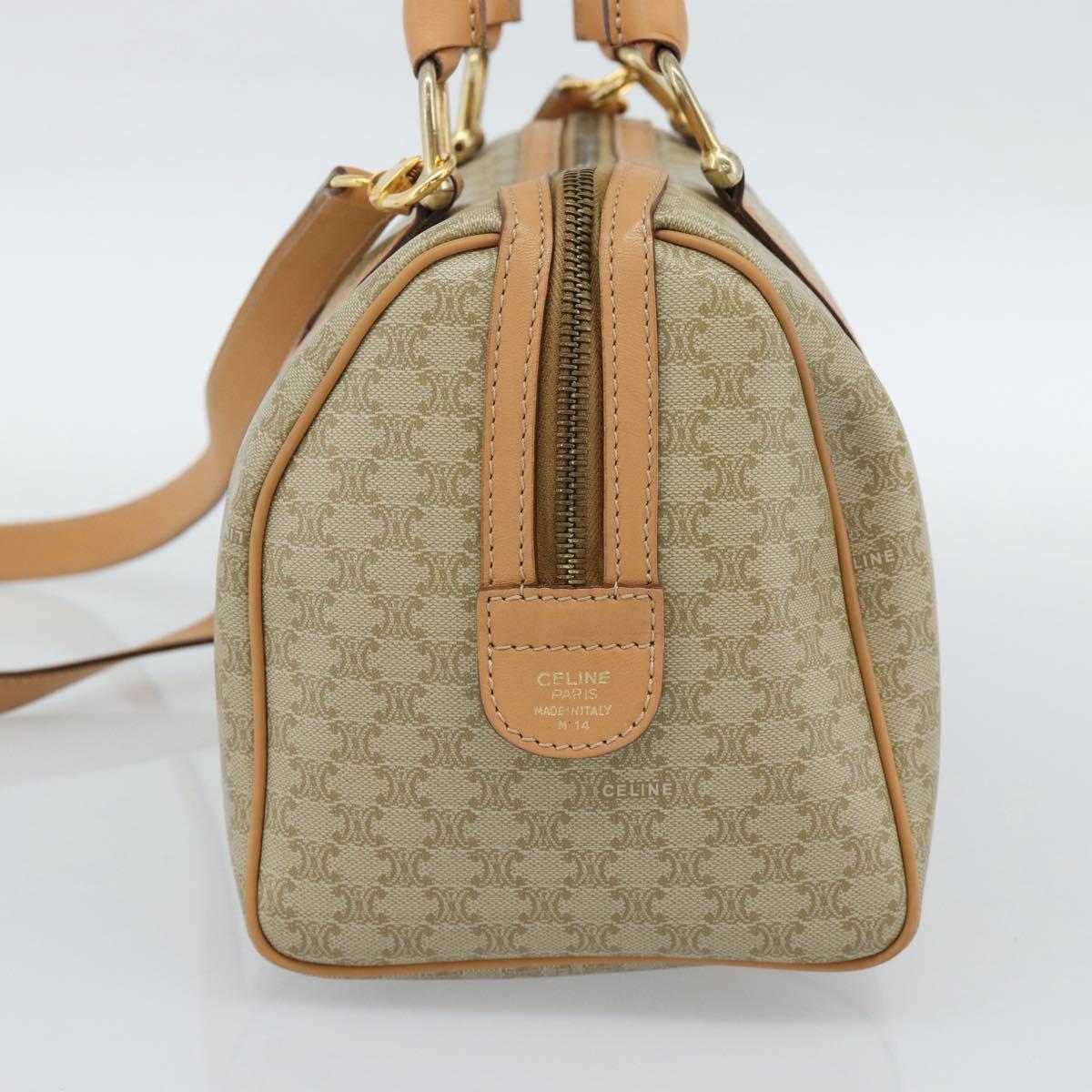 CELINE Macadam Canvas Boston Bag PVC 2way Beige Gold Auth 189057A