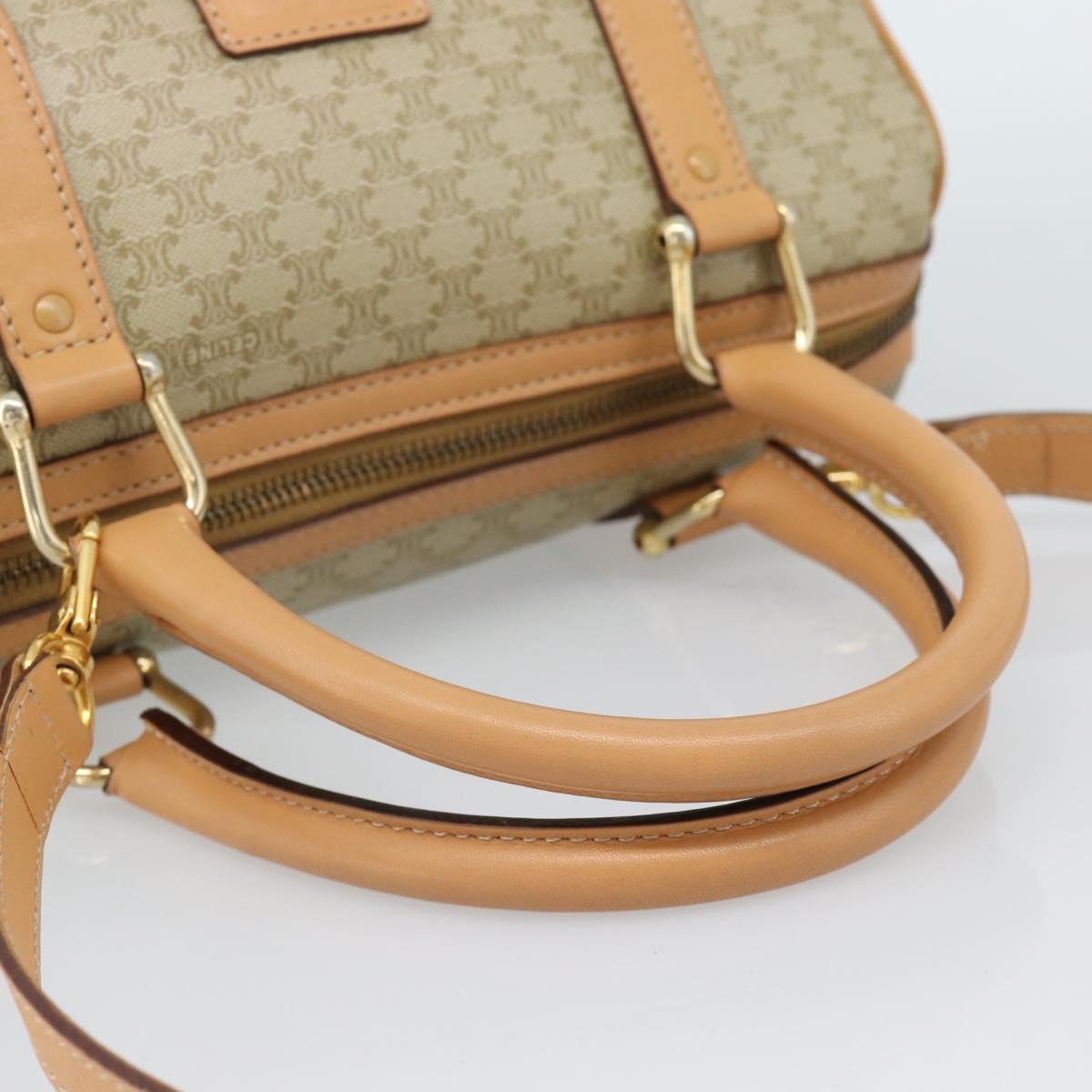 CELINE Macadam Canvas Boston Bag PVC 2way Beige Gold Auth 189057A