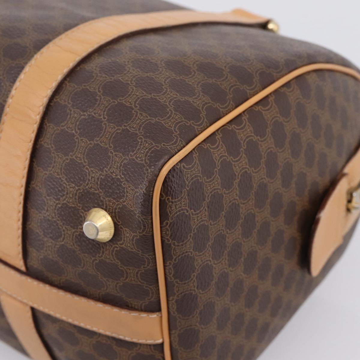 CELINE Macadam Canvas Boston Bag PVC Leather 2way Brown Gold Auth 189058