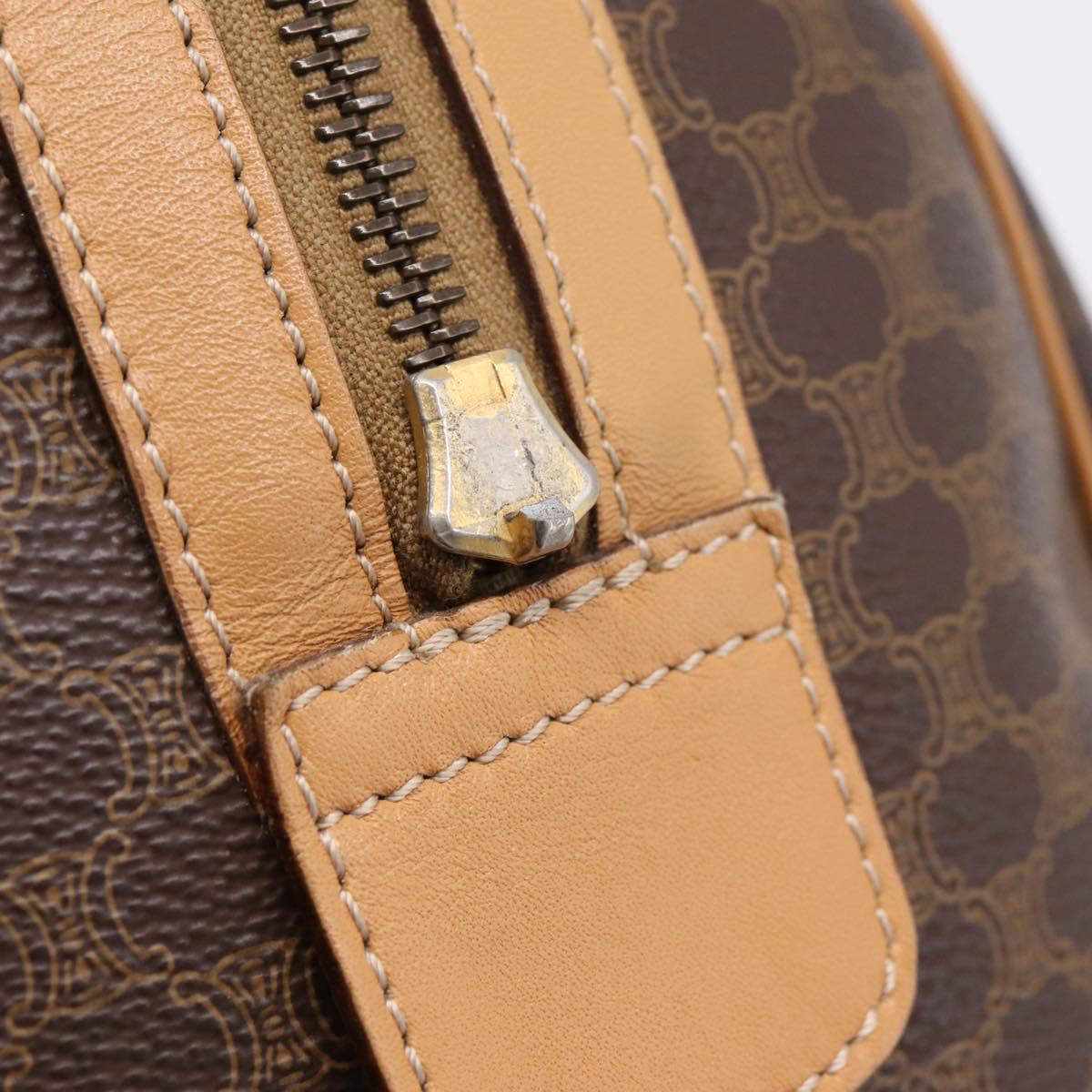 CELINE Macadam Canvas Boston Bag PVC Leather 2way Brown Gold Auth 189058